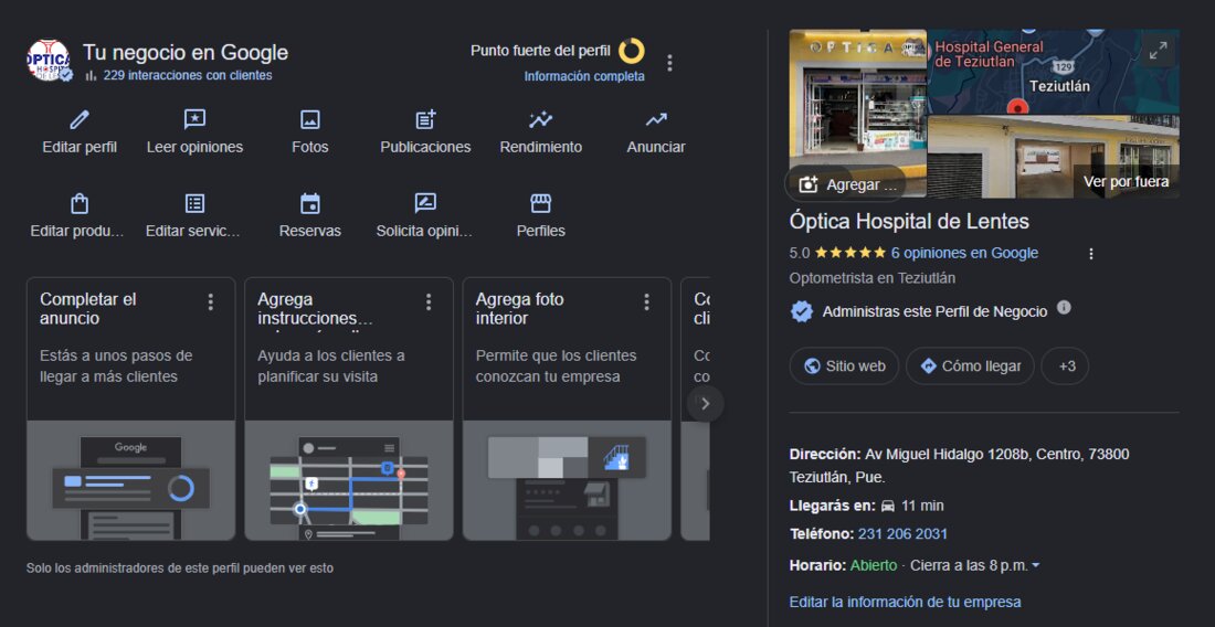 Ficha de Google de Óptica Hospital de Lentes: fotos, 5.0 estrellas, dirección, teléfono y horario
