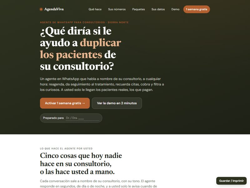 Sitio de AgendaViva, agente de WhatsApp para consultorios