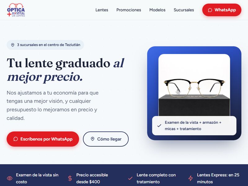 Sitio web de Óptica Hospital de Lentes en Teziutlán, diseñado por RONIN VILIS
