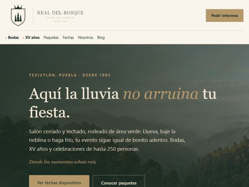 Sitio web del Salón Real del Bosque en Teziutlán, diseñado por RONIN VILIS